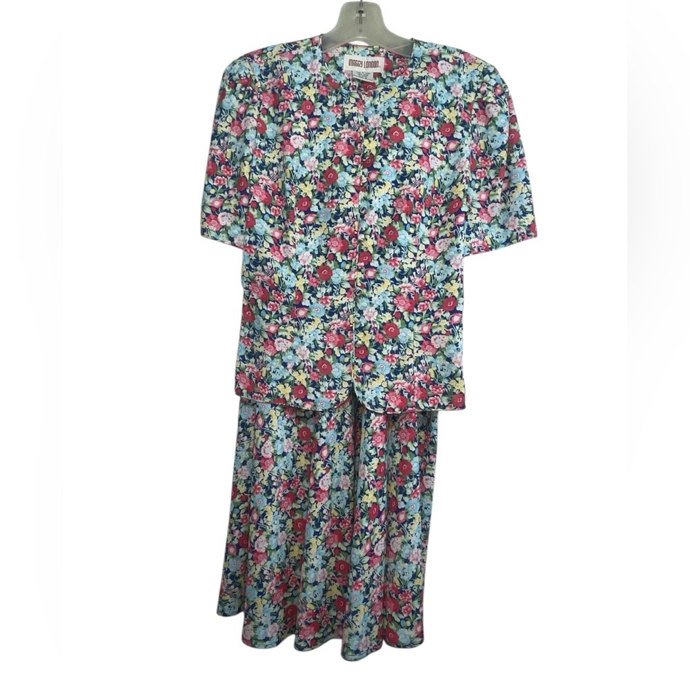 Vintage Maggy London two piece floral skirt & blouse. Size 6 GUC to EUC. - Picture 3 of 13